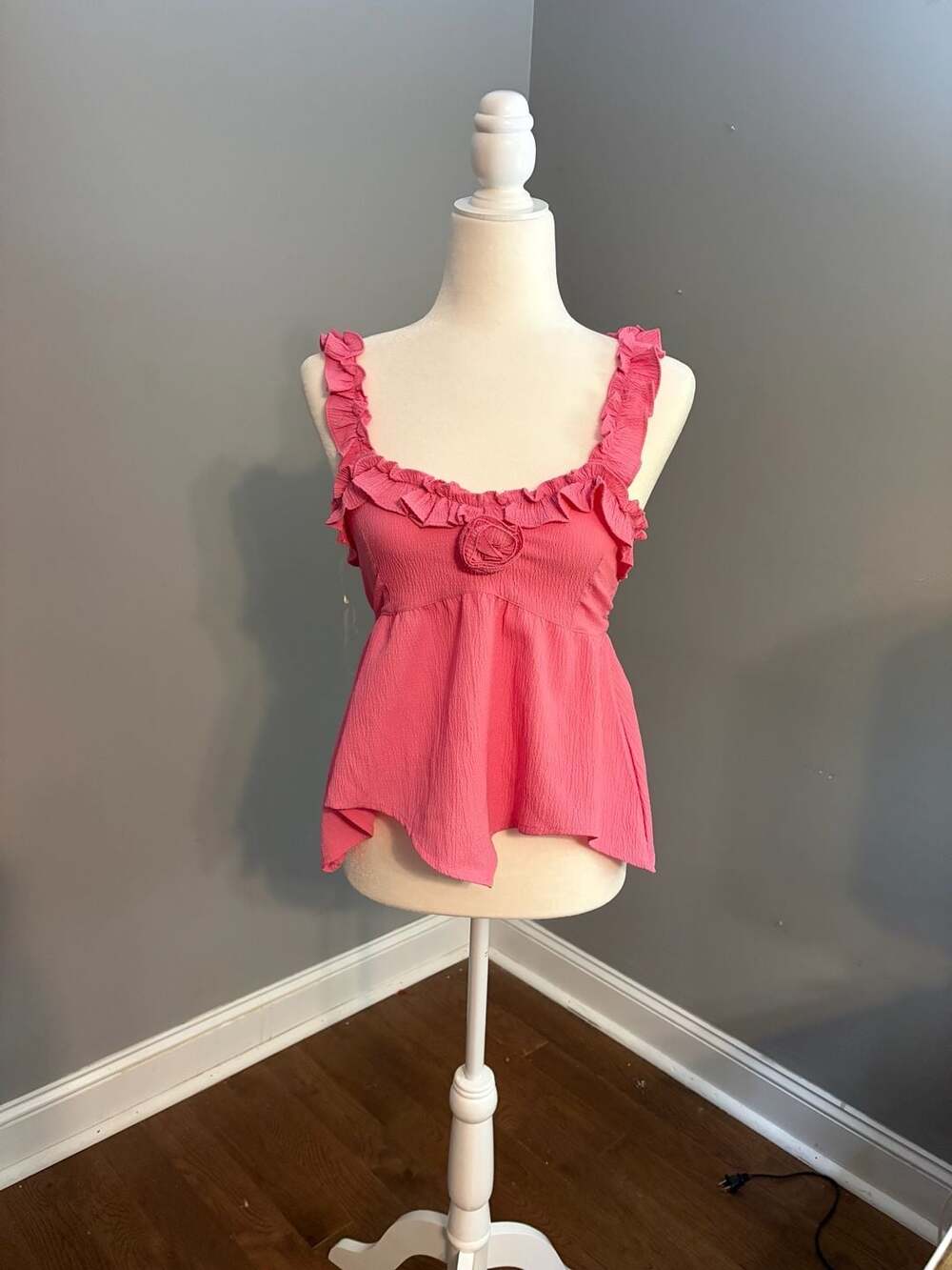 Planet Heart Pink Sleeveless Ruffle Trim Top with Rose Detail